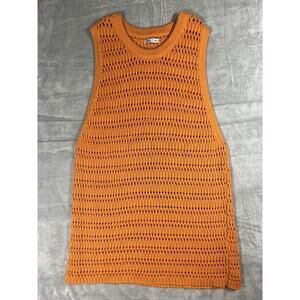 ZARA Sleeveless Size L Crew Neck Open Knit Orange Sweater Vest Autumnal Layering